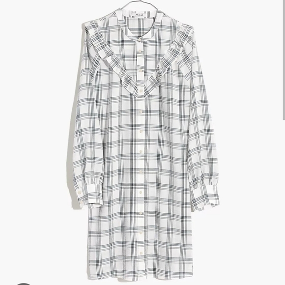 Madewell Plaid Ruffle-Yoke Shirtdress Windowpane NWOT - Picture 3 of 12